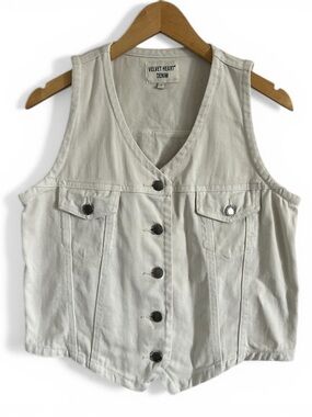 Velvet Heart Oatmeal Coloured Denim Cotton Vest Button Front Utility Small